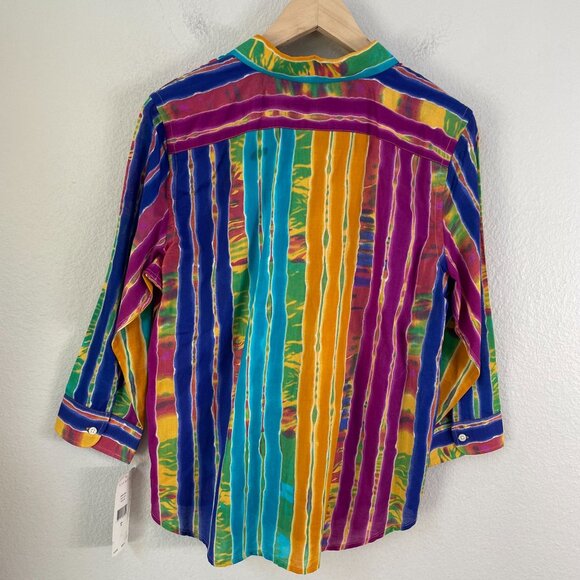 NEW Lauren Ralph Lauren Petite Large Striped Shirt Colorful Multicolor Blouse - Picture 9 of 10